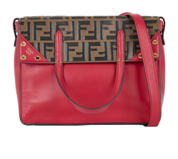 Embossed Zucca Flip Tote, Leather, Red/Brown, 8BT302A72A1990189, S/DB, 2*